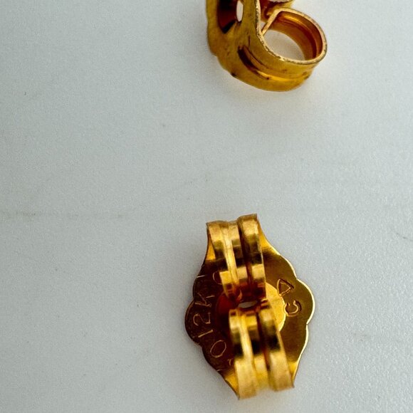 Vtg 12K GF Earrings 14K Gold Posts Tigers Eye Stone Open Diamond Design Pierced - Picture 8 of 8